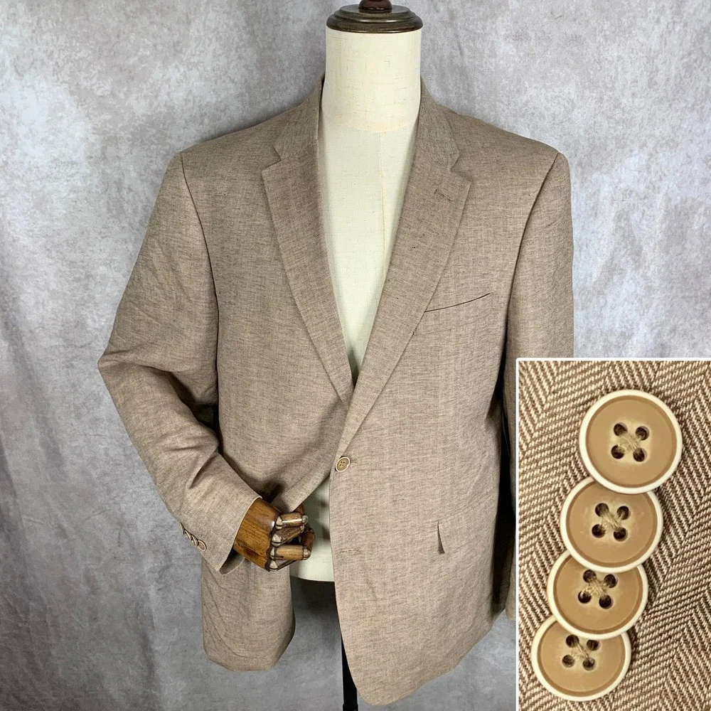 Tommy Hilfiger Linen Blazer Jacket Men 44R Beige Sport Coat